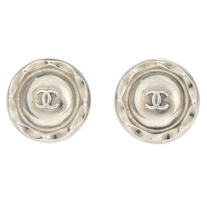 Chanel Button Earrings Clip-On Silver 96P