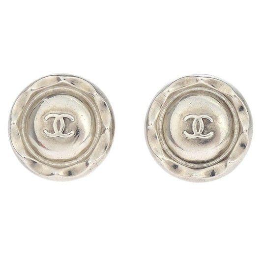 Chanel Button Earrings Clip-On Silver 96P