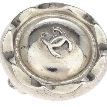Chanel Button Earrings Clip-On Silver 96P