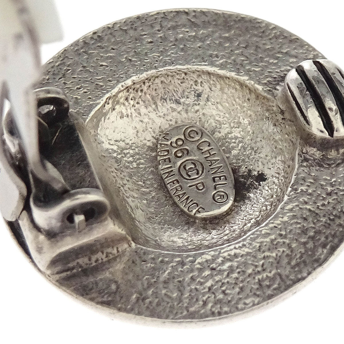 Chanel Button Earrings Clip-On Silver 96P