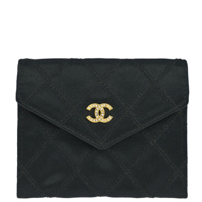 Chanel 1986-1988 Black Satin Bicolore Coin Purse Wallet