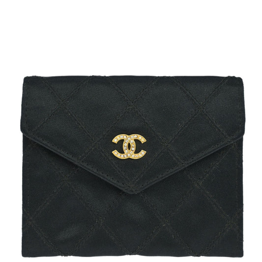 Chanel 1986-1988 Black Satin Bicolore Coin Purse Wallet