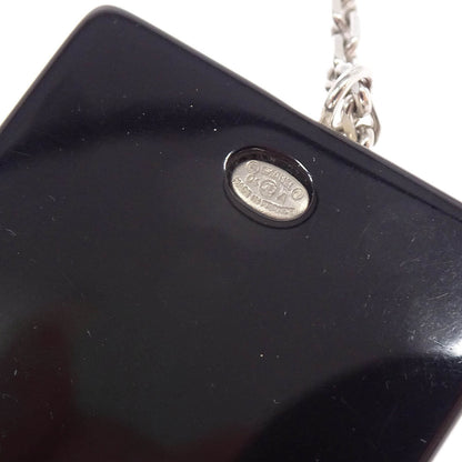 Chanel Silver Acrylic Rectangle Pendant Necklace Rhinestone 04A