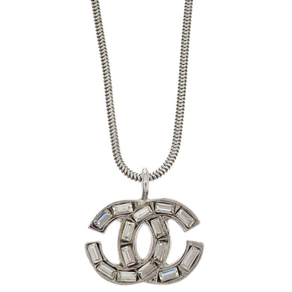 Chanel CC Necklace Pendant Rhinestone Silver 01P