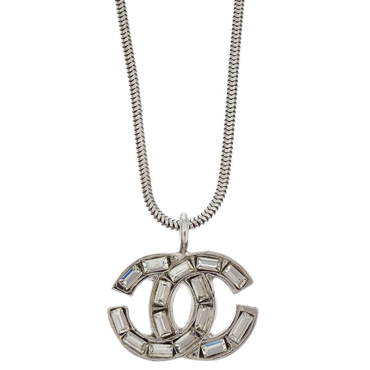 Chanel CC Necklace Pendant Rhinestone Silver 01P