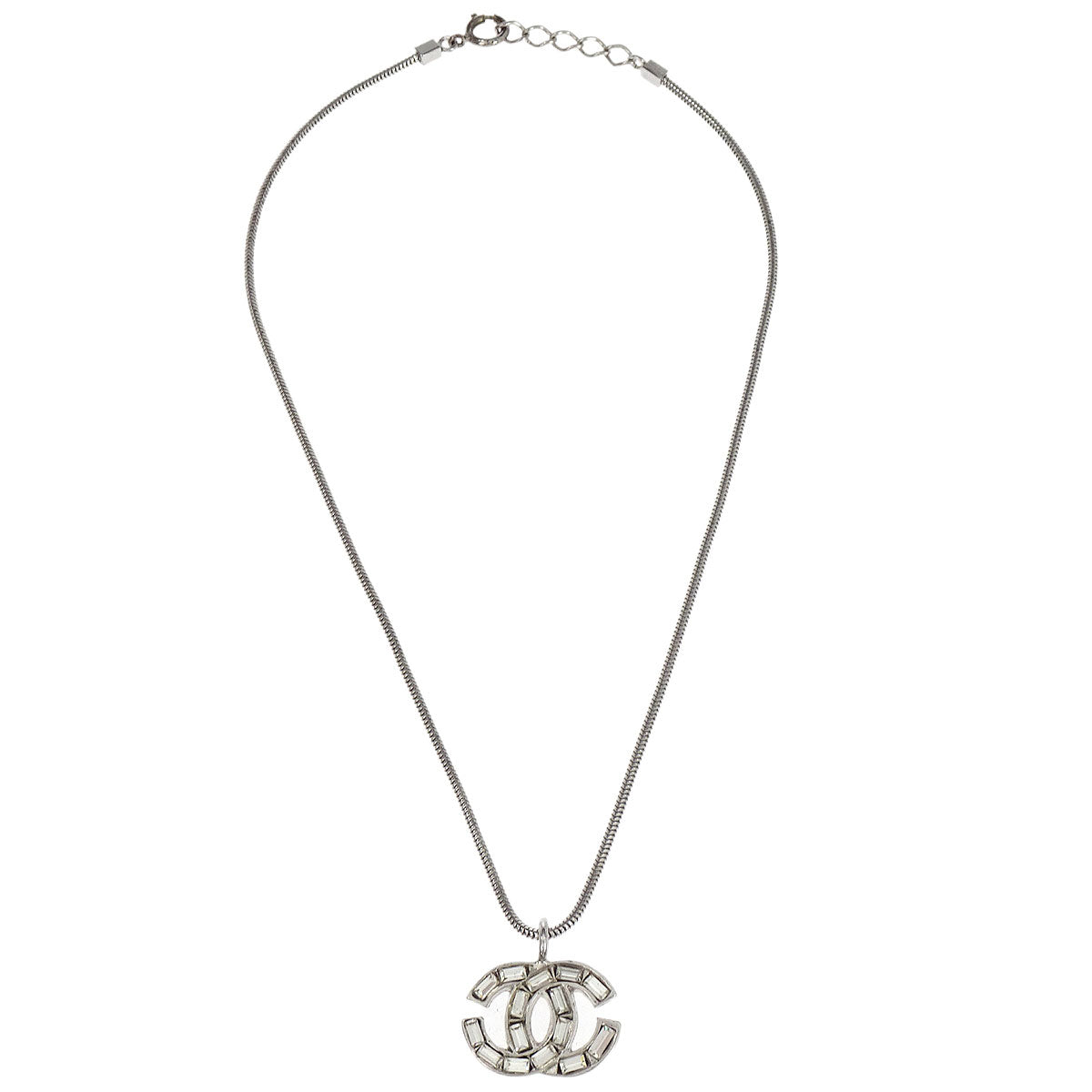 Chanel CC Necklace Pendant Rhinestone Silver 01P