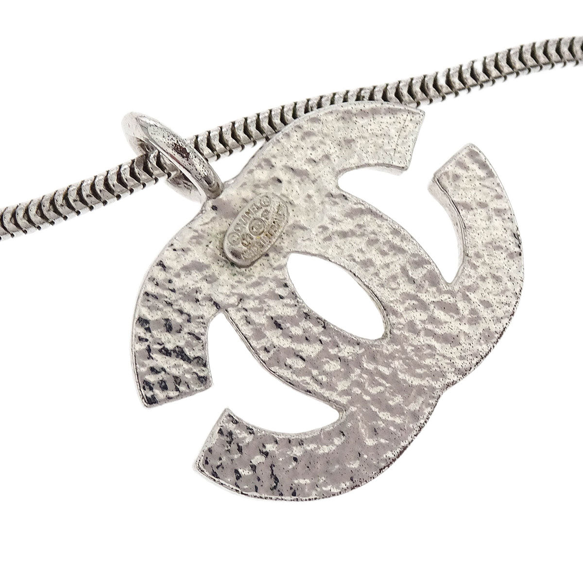 Chanel CC Necklace Pendant Rhinestone Silver 01P