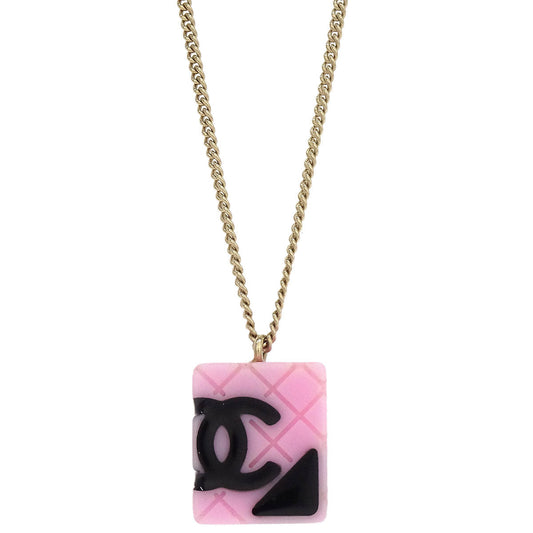 Chanel Cambon Ligne Chain Necklace Pendant Gold Pink 05C