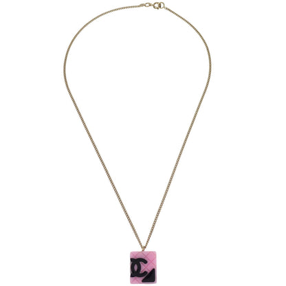 Chanel Cambon Ligne Chain Necklace Pendant Gold Pink 05C