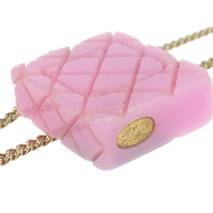 Chanel Cambon Ligne Chain Necklace Pendant Gold Pink 05C