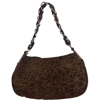 Chanel Brown Suede Camellia Shoulder Bag