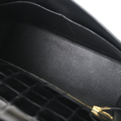 Hermes * Black Alligator Kelly 32 Sellier Handbag