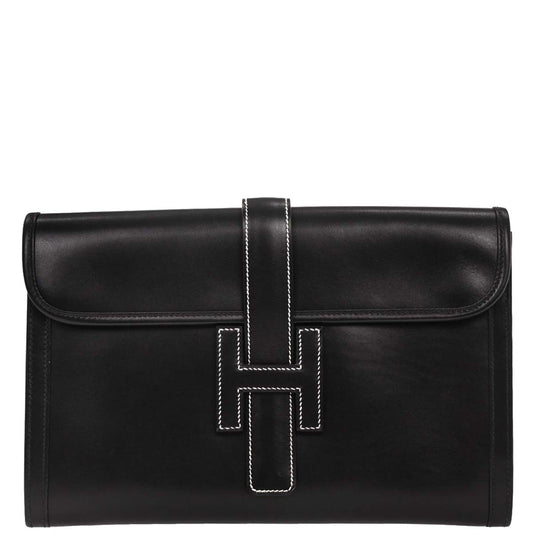 Hermes Black Box Calf Jige PM Clutch Bag