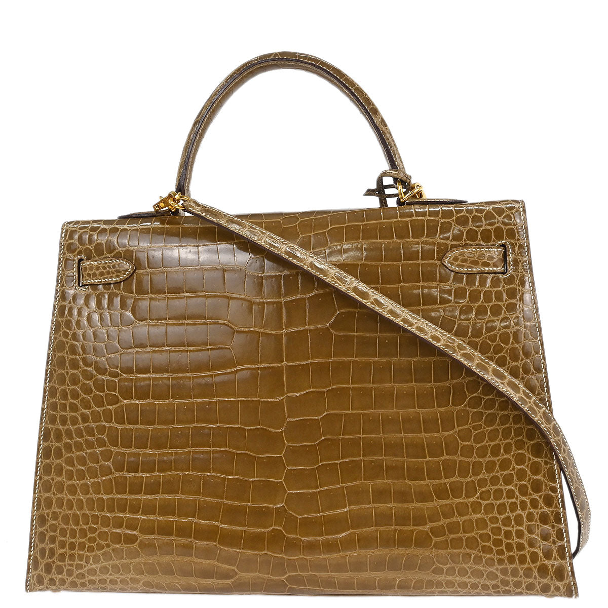 Hermes * Etoupe Porosus Kelly 35 Sellier 2way Shoulder Handbag