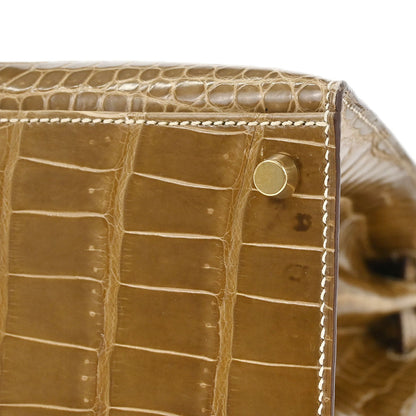 Hermes * Etoupe Porosus Kelly 35 Sellier 2way Shoulder Handbag