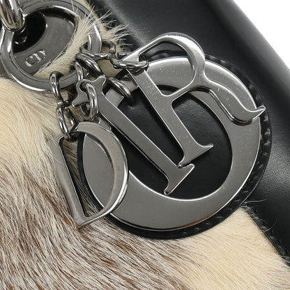 Christian Dior * Black Fur Medium Lady Dior 2way Shoulder Handbag