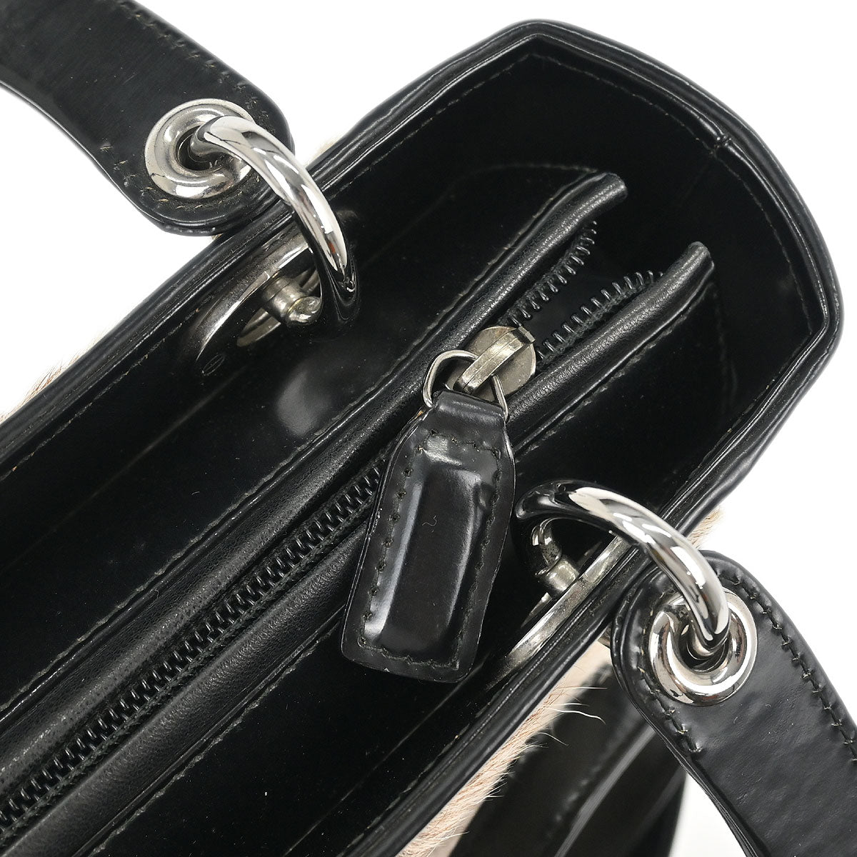 Christian Dior * Black Fur Medium Lady Dior 2way Shoulder Handbag