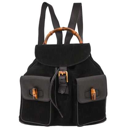 Gucci Black Suede Bamboo Backpack