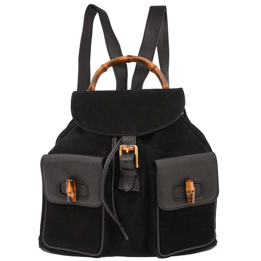 Gucci Black Suede Bamboo Backpack