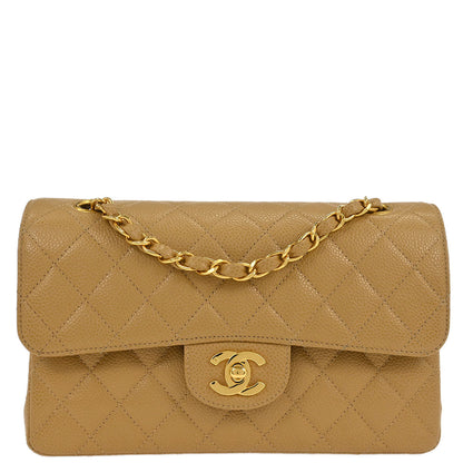 Chanel Beige Caviar Small Classic Double Flap Shoulder Bag