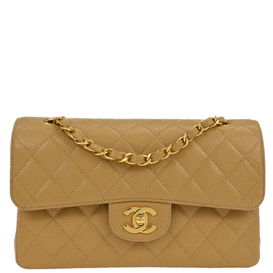 Chanel Beige Caviar Small Classic Double Flap Shoulder Bag
