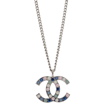 Chanel CC Chain Necklace Pendant Rhinestone Silver 07C