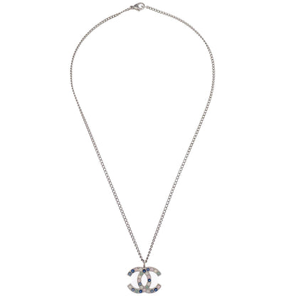 Chanel CC Chain Necklace Pendant Rhinestone Silver 07C