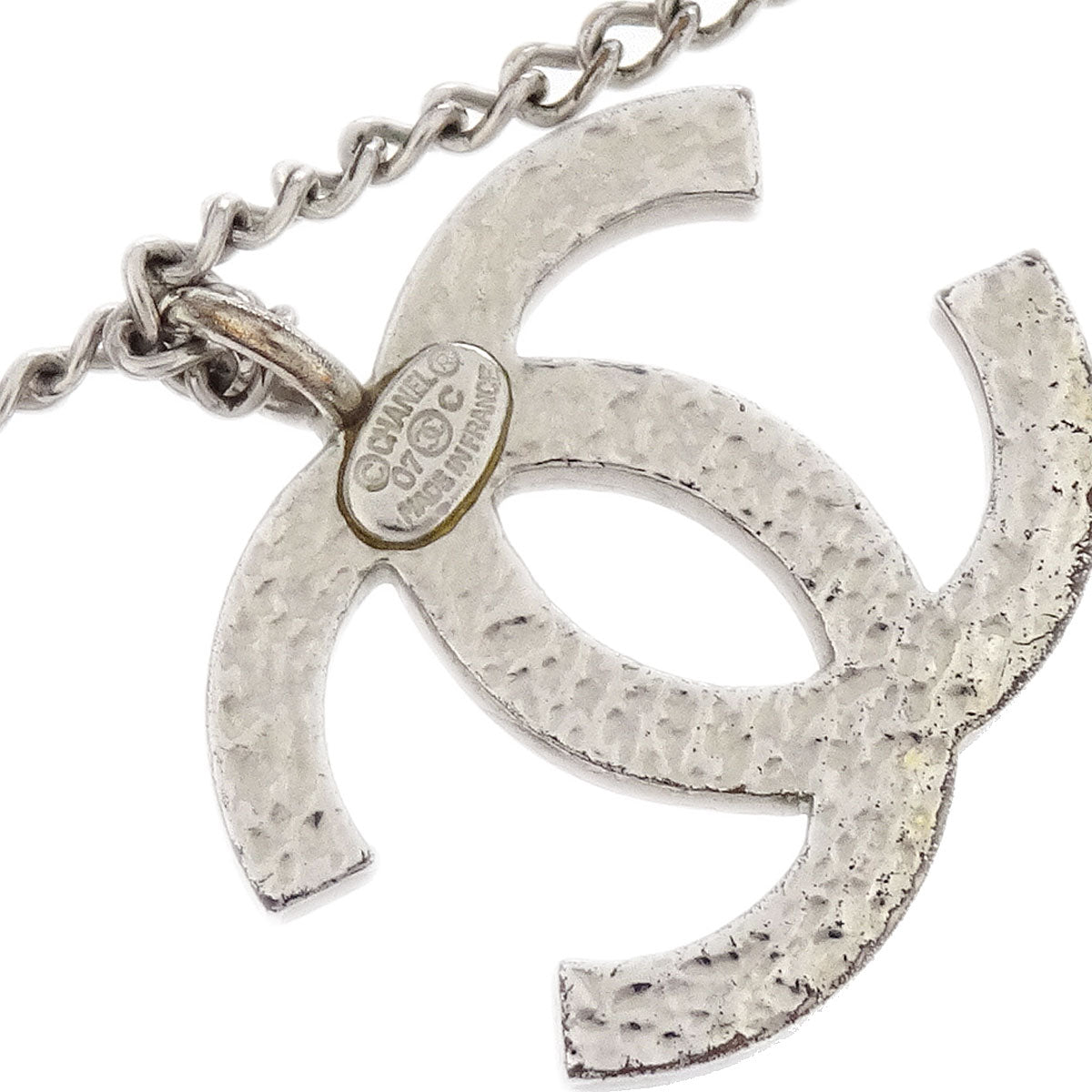 Chanel CC Chain Necklace Pendant Rhinestone Silver 07C