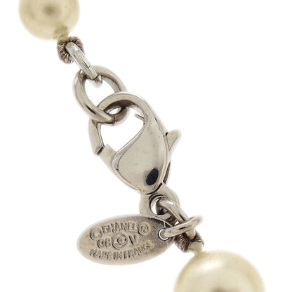 Chanel Costume Pearl Chain Necklace Silver 08V