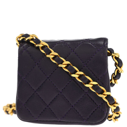 Chanel Purple Lambskin Micro Classic Flap Shoulder Bag Pochette