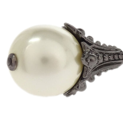 Chanel Costume Pearl Silver Dangle Piercing Earrings 03P