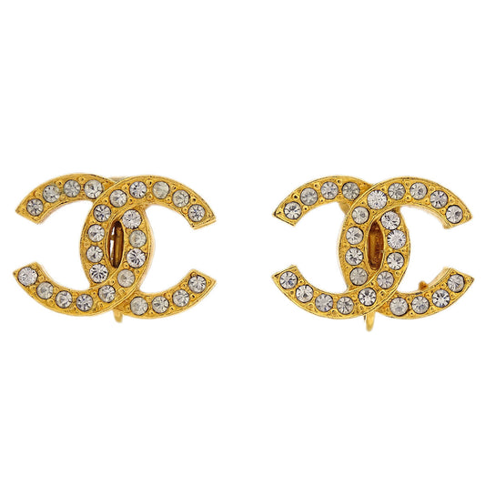 Chanel Gold CC Earrings Clip-On Rhinestone 2084