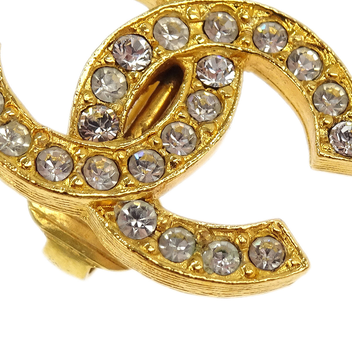 Chanel Gold CC Earrings Clip-On Rhinestone 2084