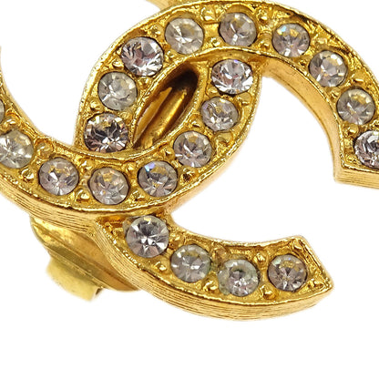 Chanel Gold CC Earrings Clip-On Rhinestone 2084