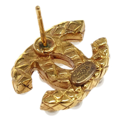 Chanel Piercing Earrings Gold CC Costume Pearl 03A