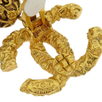 Chanel Fringe Charm CC Dangle Earrings Clip-On Gold 93A