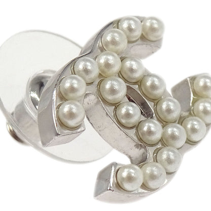Chanel Piercing Earrings Silver CC Costume Pearl 05V