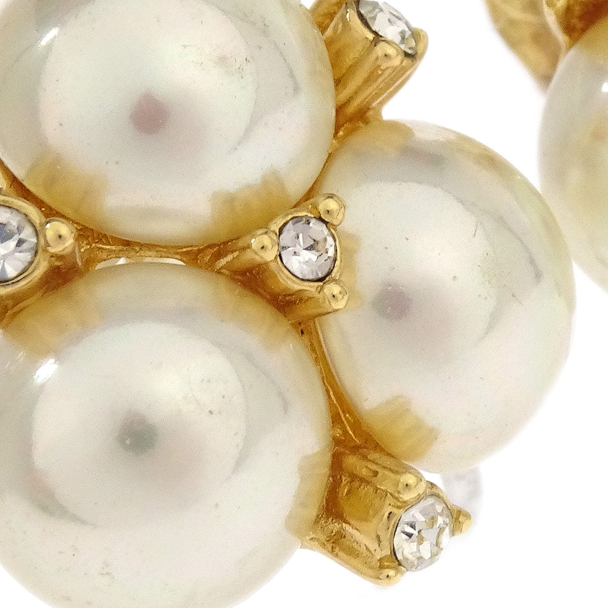 Christian Dior Earrings Clip-On Gold Costume Pearl Rhinestone