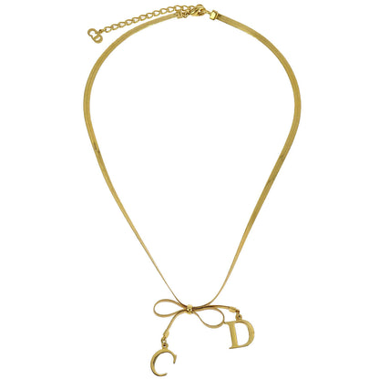 Christian Dior Necklace Pendant Bow Gold