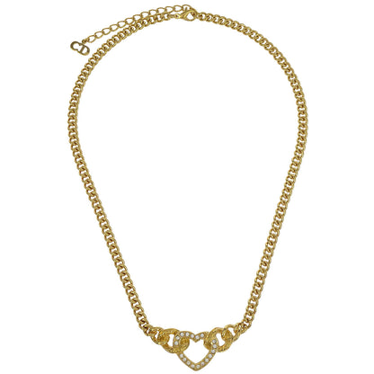 Christian Dior Necklace Pendant Gold Rhinestone