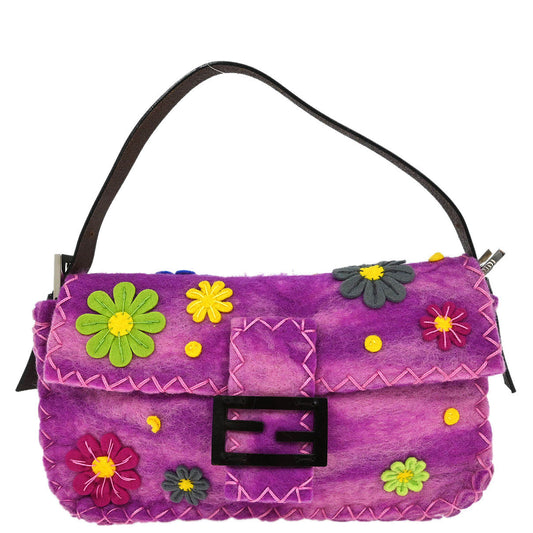 Fendi Purple Wool Floral Handbag