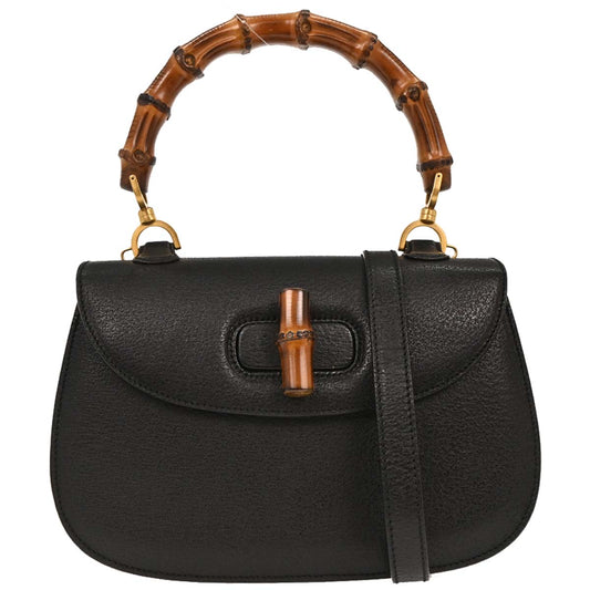 Gucci Black Pigskin Bamboo 2way Shoulder Handbag