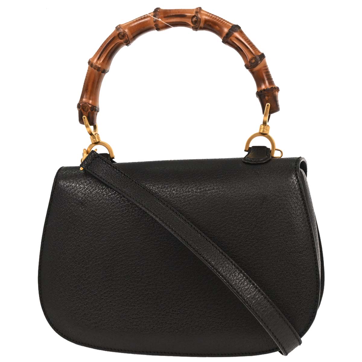 Gucci Black Pigskin Bamboo 2way Shoulder Handbag