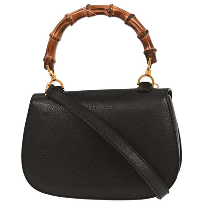 Gucci Black Pigskin Bamboo 2way Shoulder Handbag