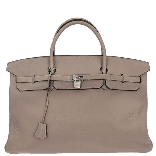 Hermes Tourterelle Taurillon Clemence Birkin 45 Handbag