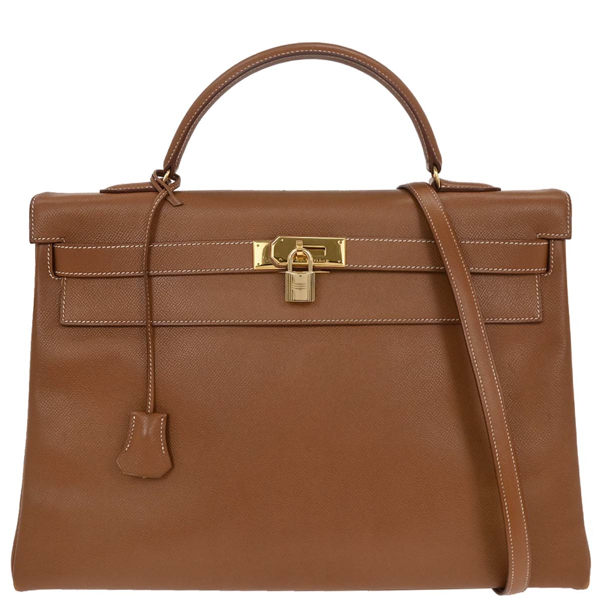 Hermes Gold Courchevel Kelly 40 Retourne 2way Shoulder Handbag