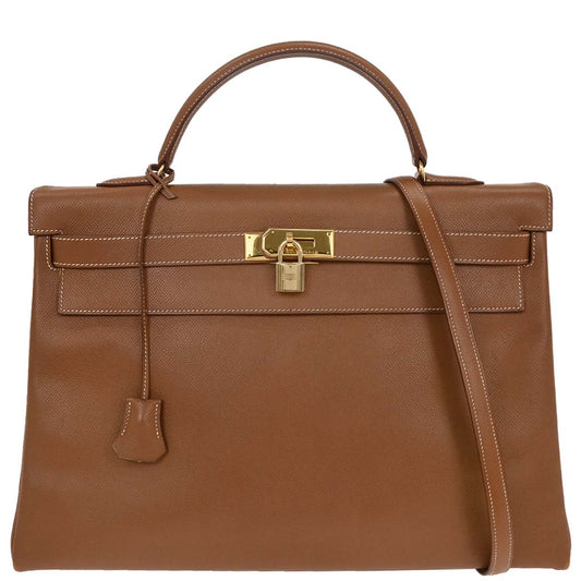 Hermes Gold Courchevel Kelly 40 Retourne 2way Shoulder Handbag