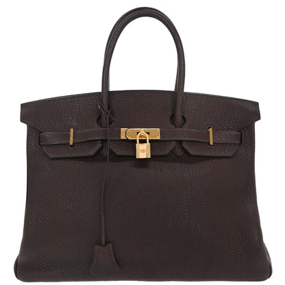 Hermes Chocolat Fjord Birkin 35 Handbag