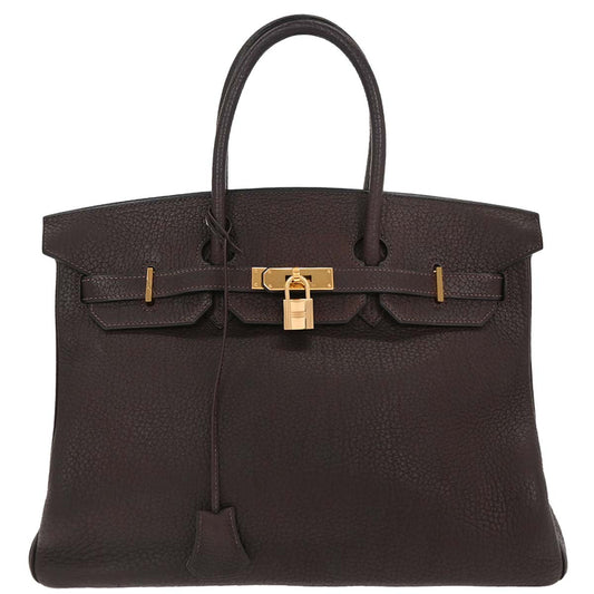 Hermes Chocolat Fjord Birkin 35 Handbag