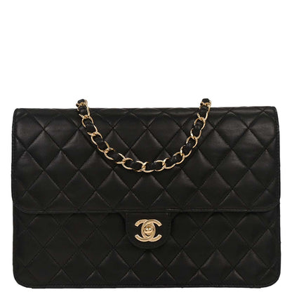 Chanel Black Lambskin Turnlock Medium Half Flap Shoulder Bag